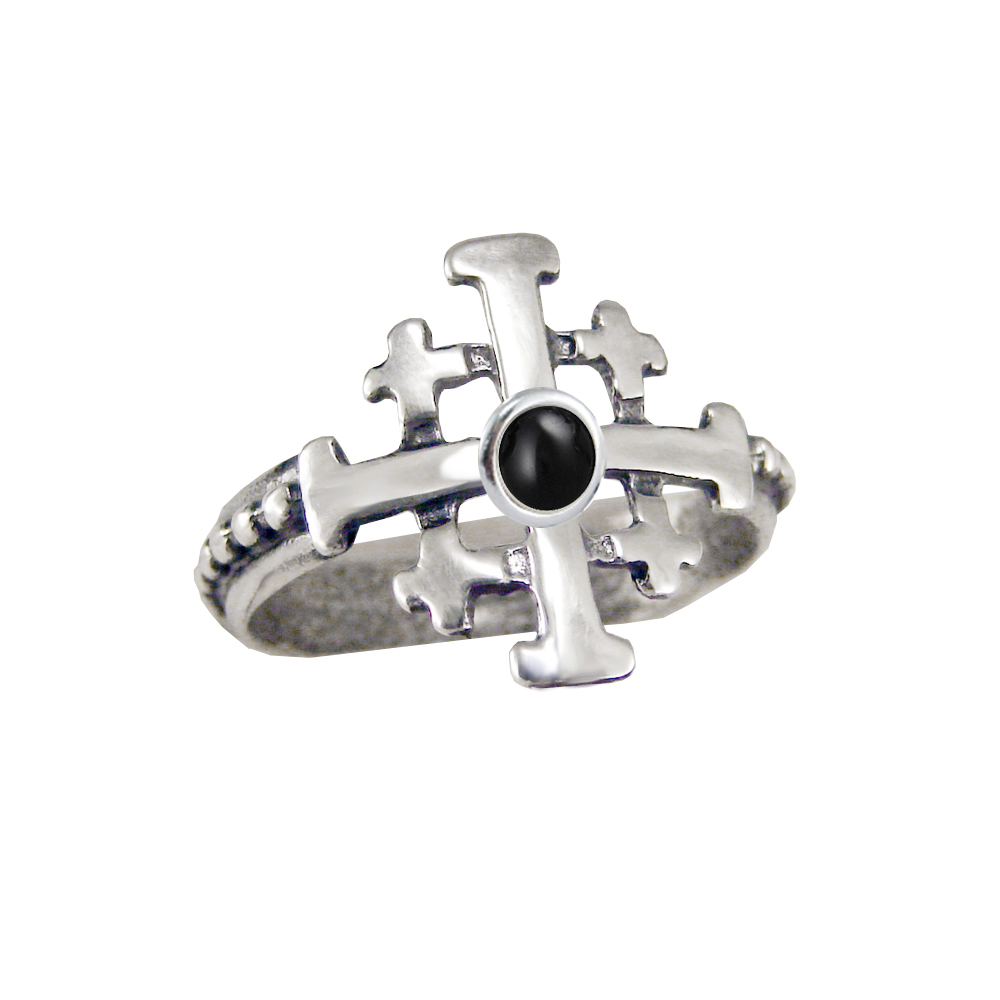 Sterling Silver Jerusalem Cross Ring With Black Onyx Size 9